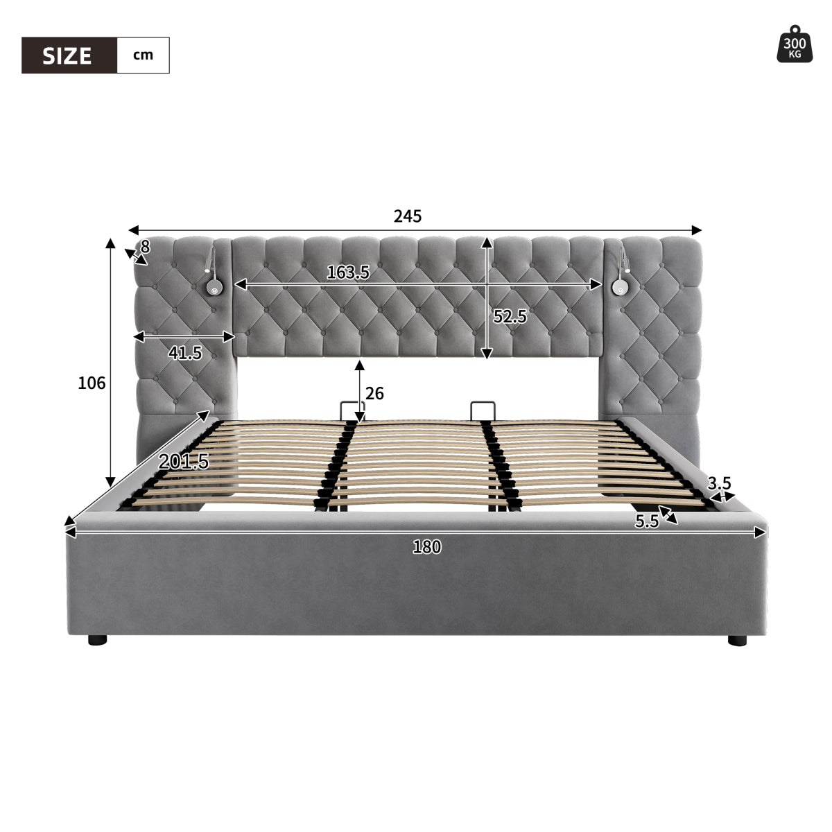 Ottoman Bed Grey Velvet