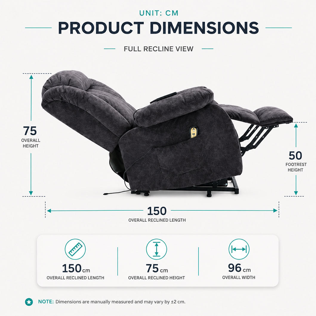 Audreamy Riser Recliner Chair Velvet Black with Massage & Heat
