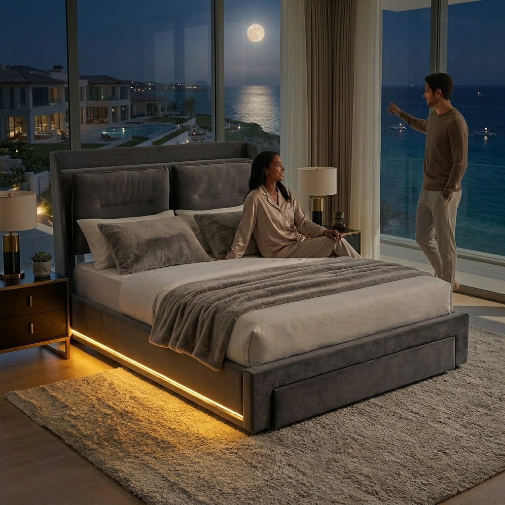 Audreamy Camden Ottoman Bed Grey Velvet