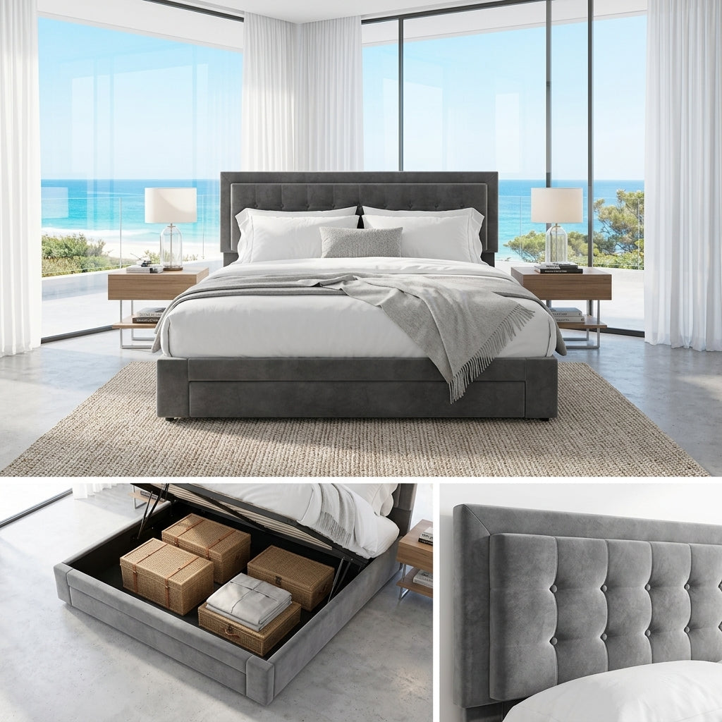 Audreamy Everley Ottoman Bed Grey Velvet