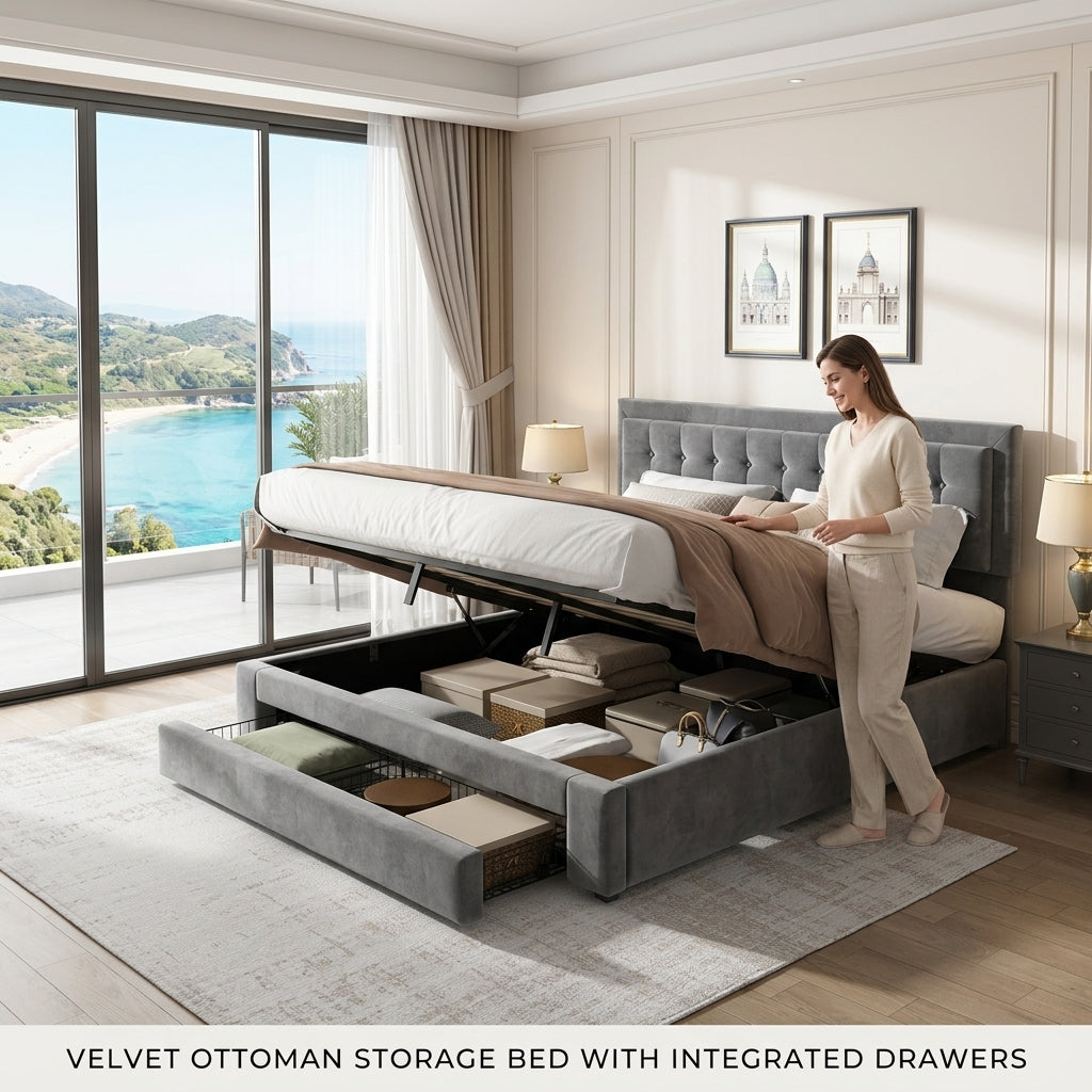 Audreamy Everley Ottoman Bed Grey Velvet
