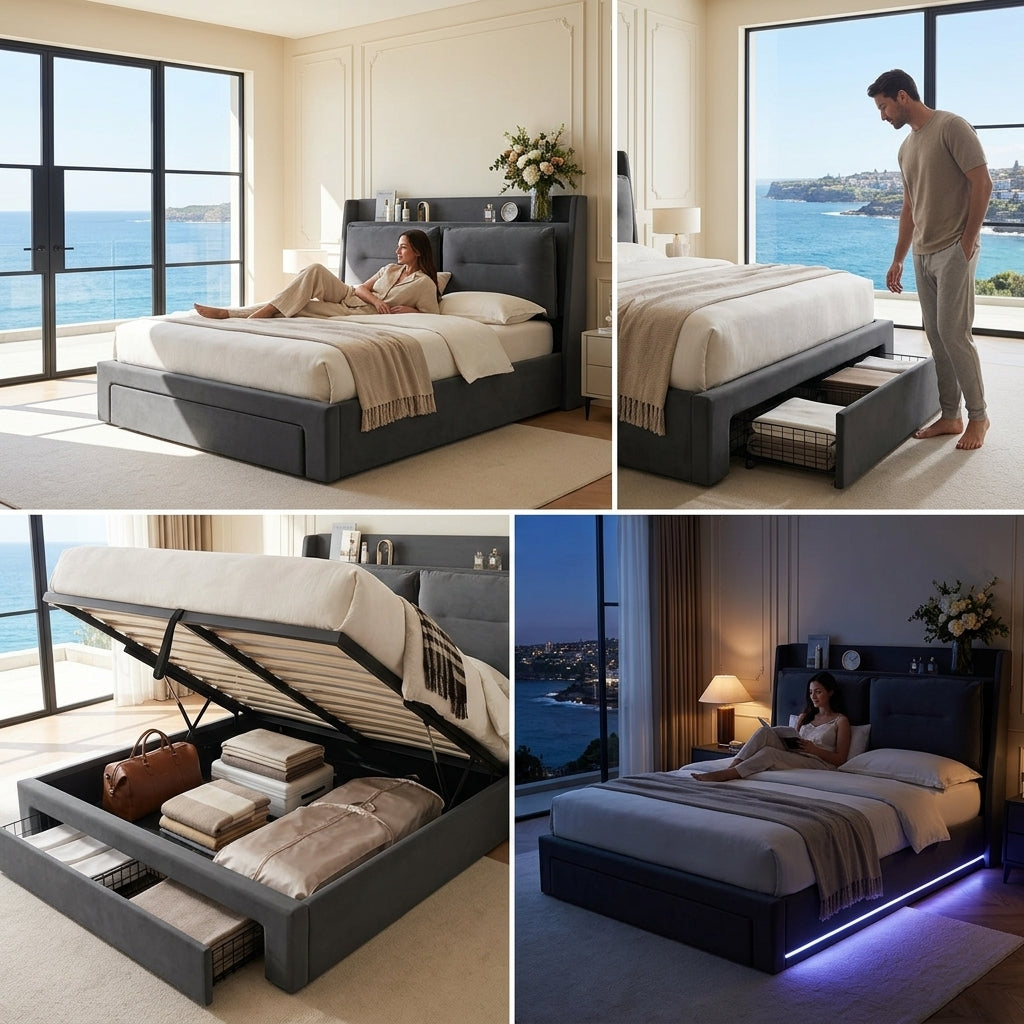 Audreamy Camden Ottoman Bed Grey Velvet