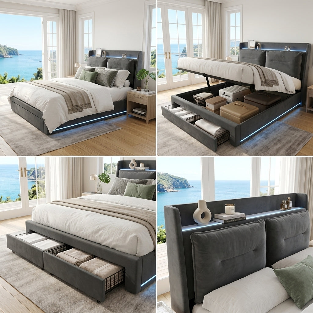 Audreamy Camden Ottoman Bed Grey Velvet