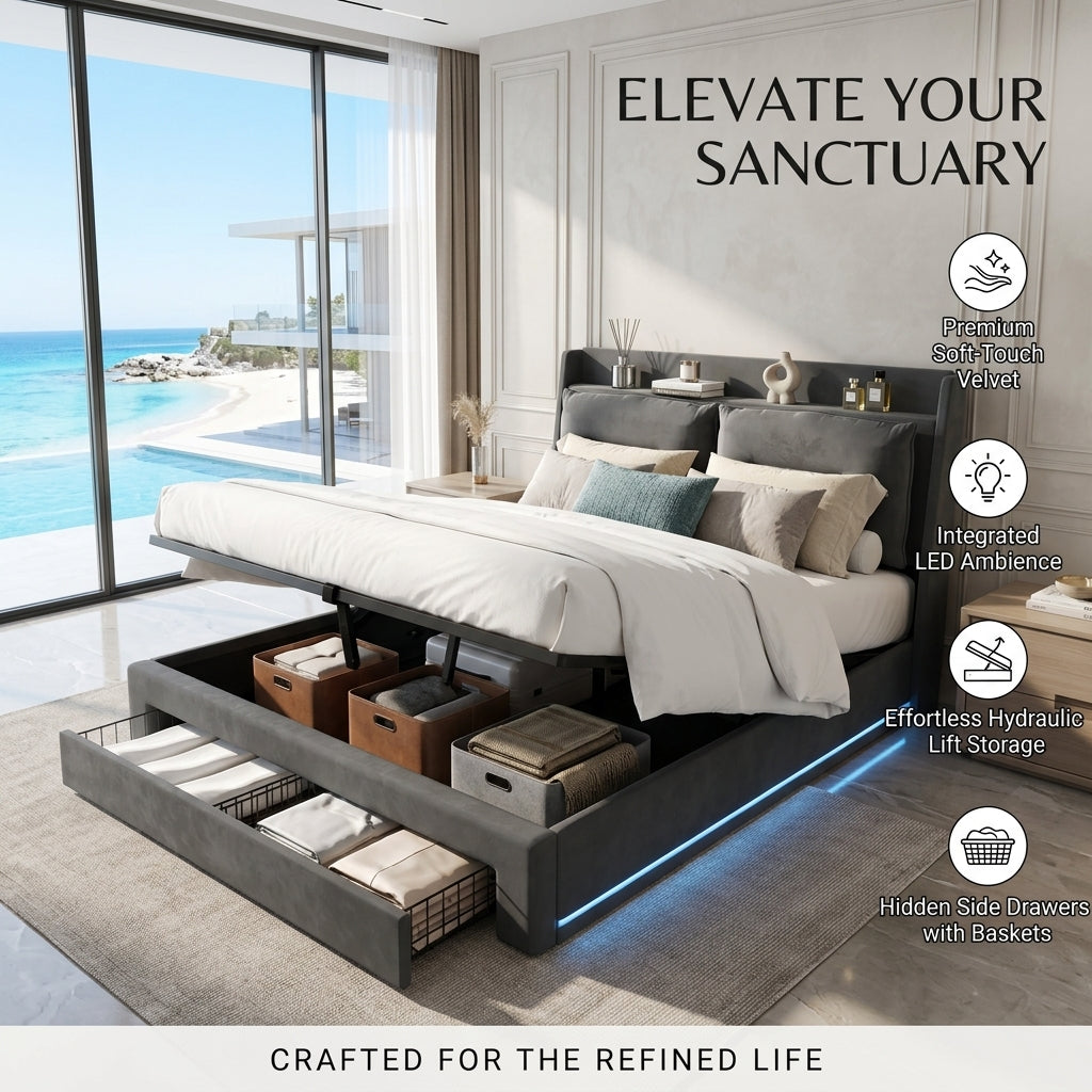 Audreamy Camden Ottoman Bed Grey Velvet