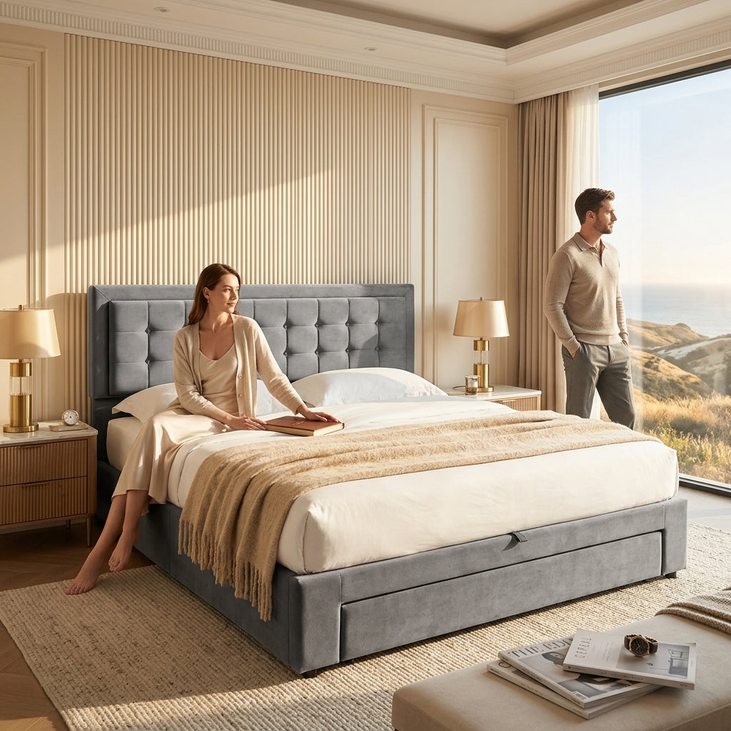 Audreamy Everley Ottoman Bed Grey Velvet