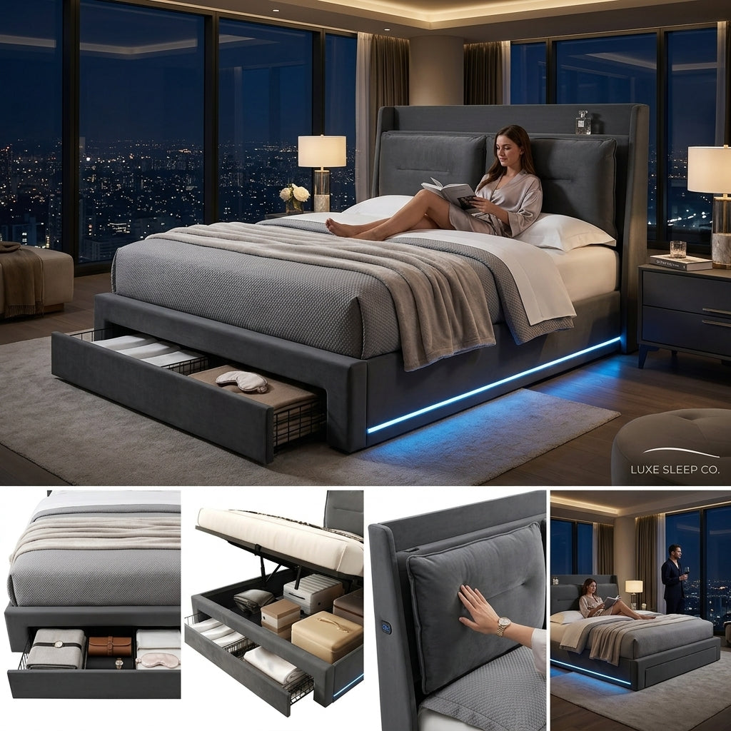 Audreamy Camden Ottoman Bed Grey Velvet