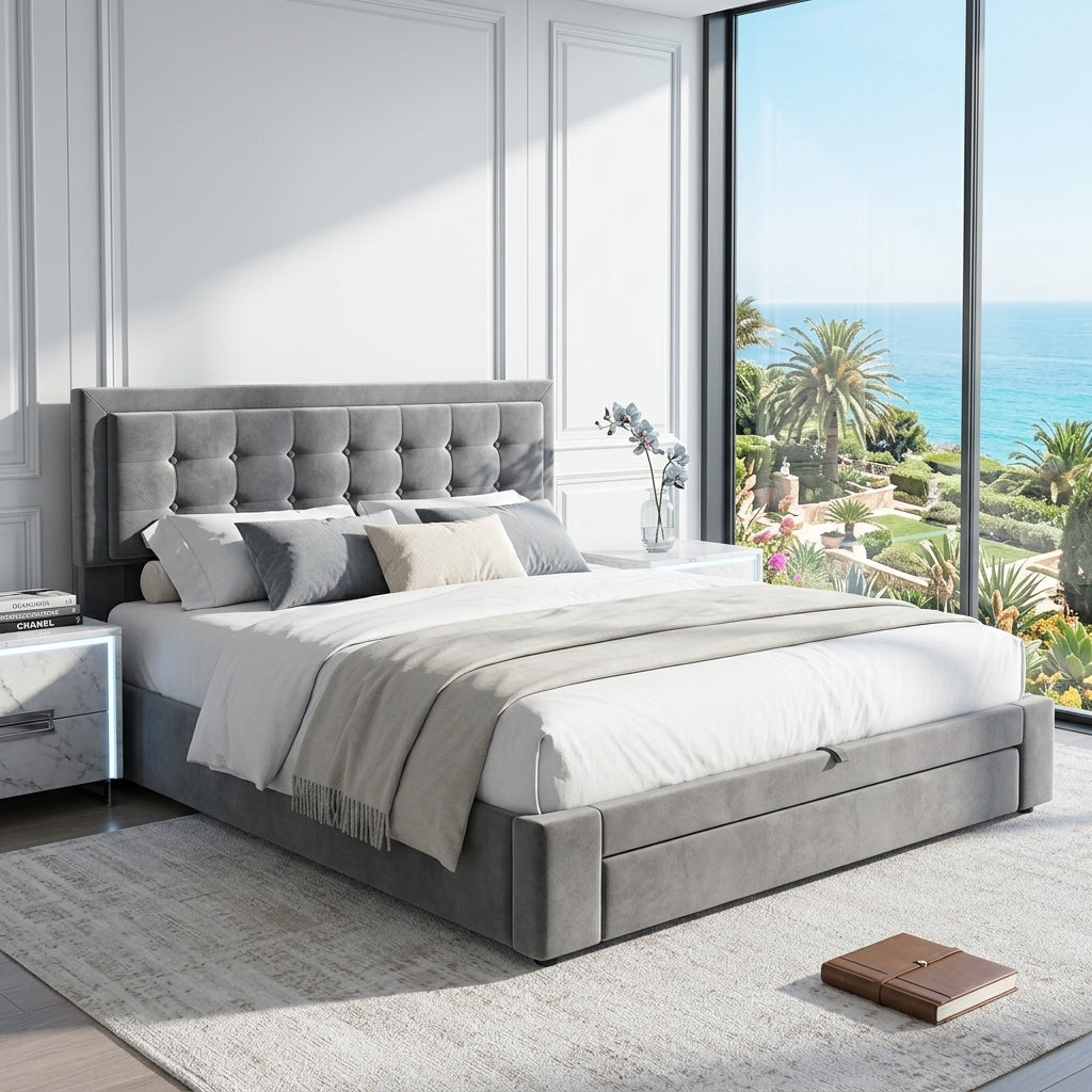 Audreamy Everley Ottoman Bed Grey Velvet