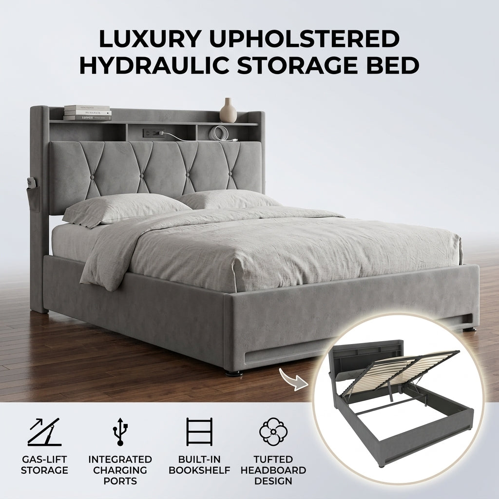 Audreamy Vega Ottoman Bed Frame Grey Velvet