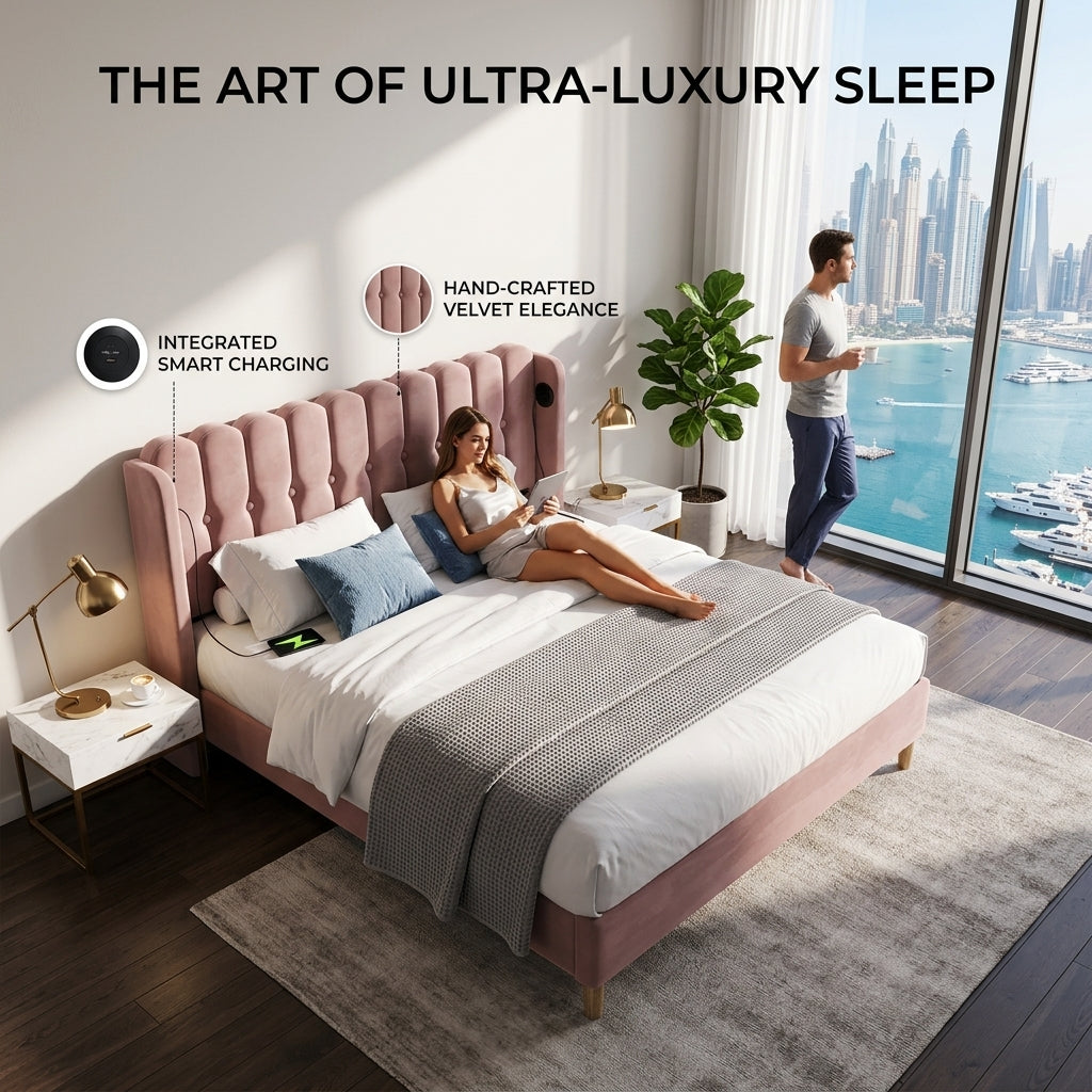 Audreamy Aria Bed Frame Pink Velvet