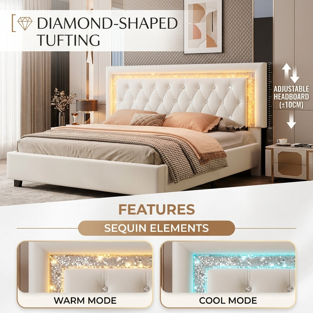 Audreamy Orionis Ottoman Bed Beige Velvet