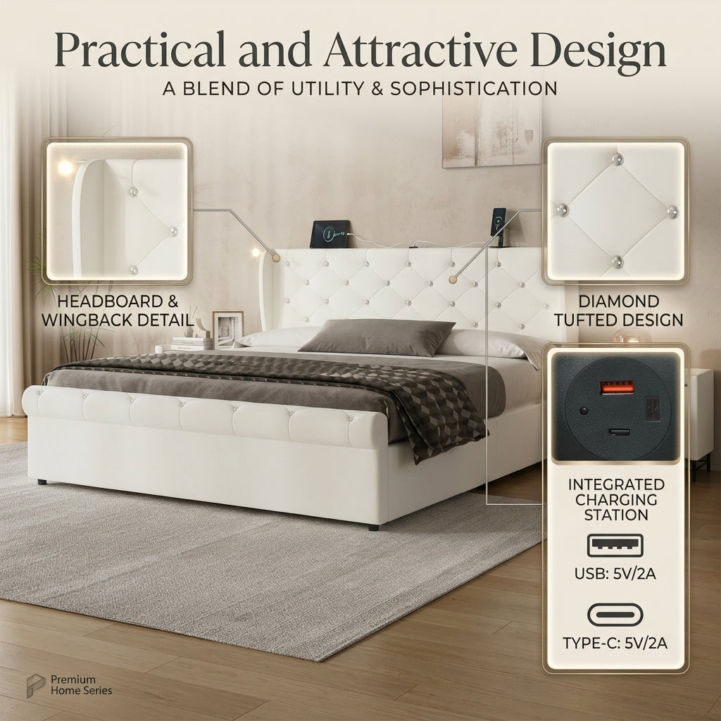 Audreamy Theo Ottoman Bed Beige Velvet