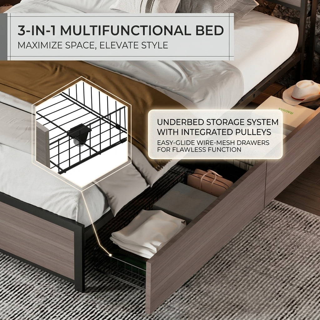 Audreamy Metal Bed Multifunctional bed Grey