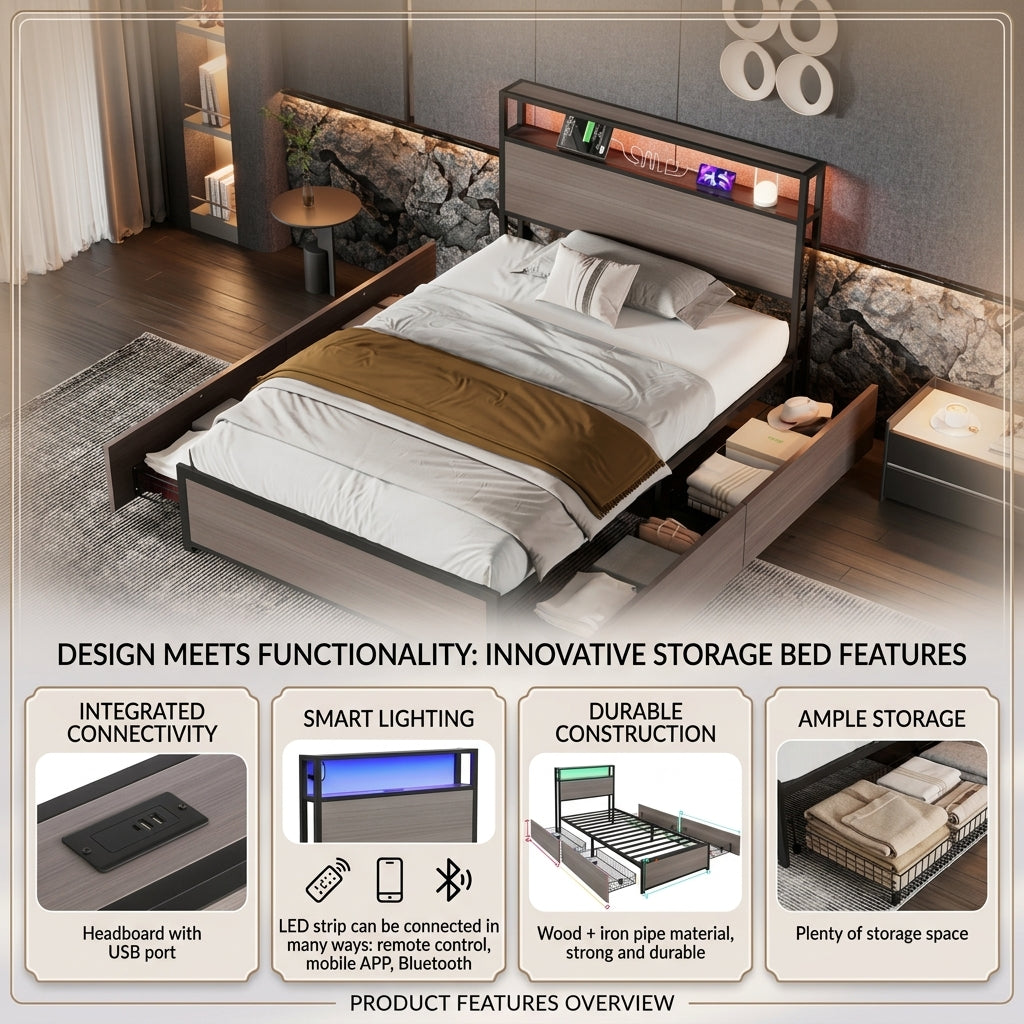 Audreamy Metal Bed Multifunctional bed Grey