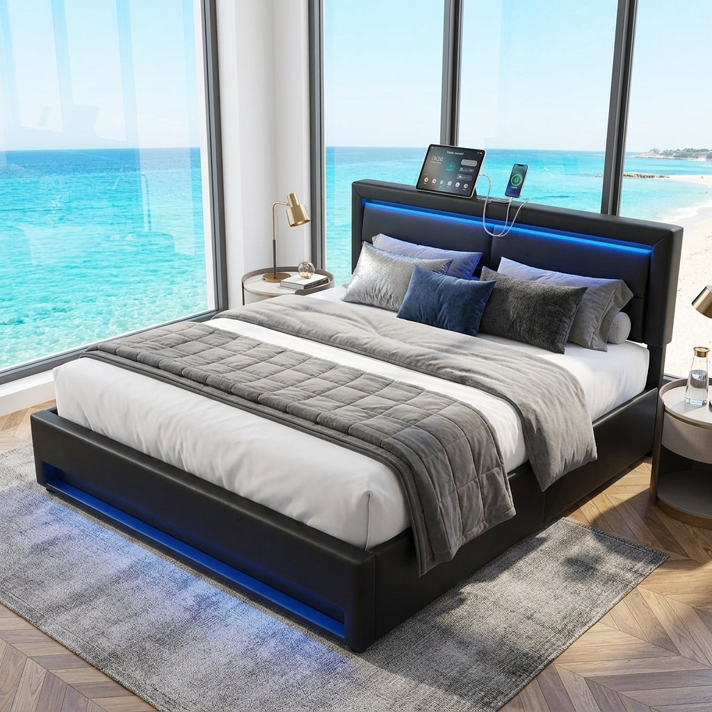 Audreamy Alba Ottoman Bed Black PU