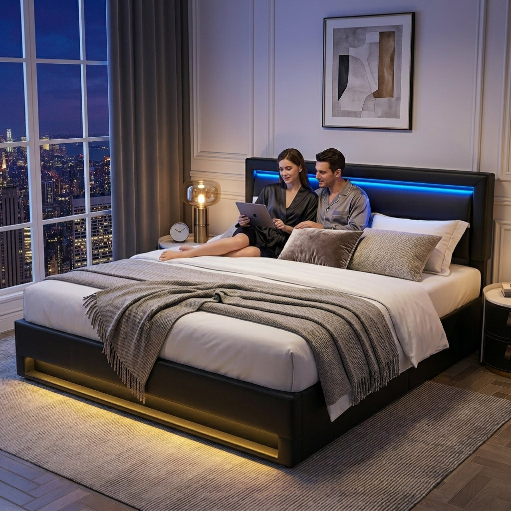 Audreamy Alba Ottoman Bed Black PU