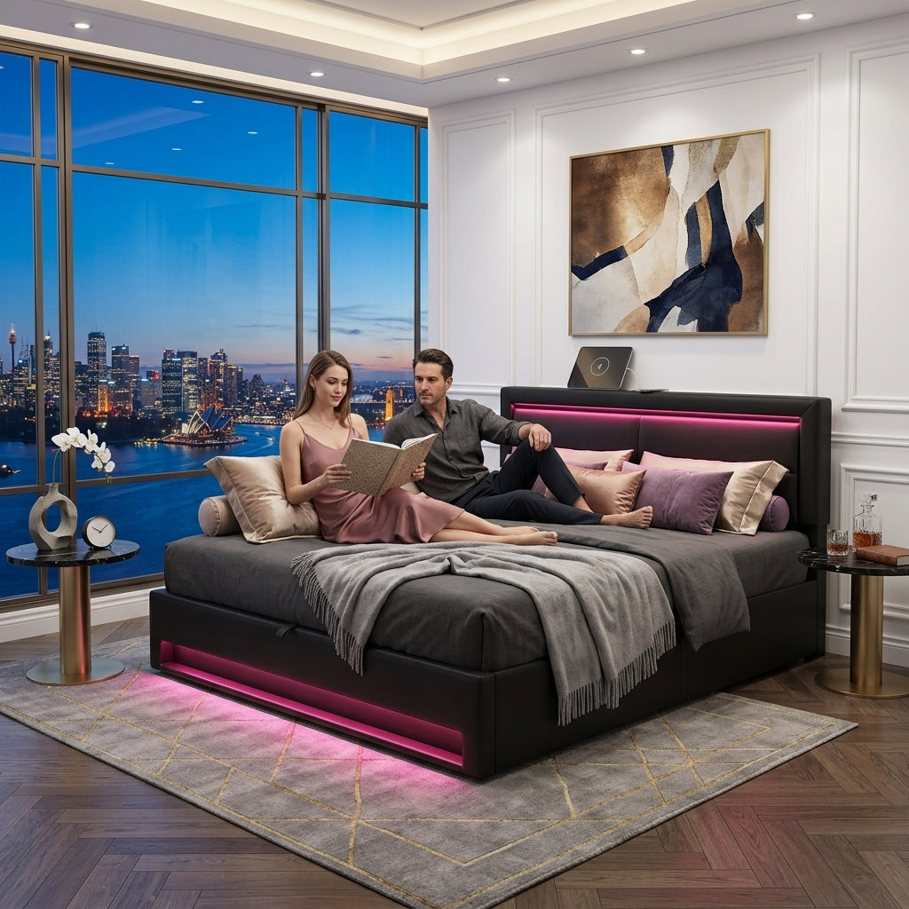 Audreamy Alba Ottoman Bed Black PU