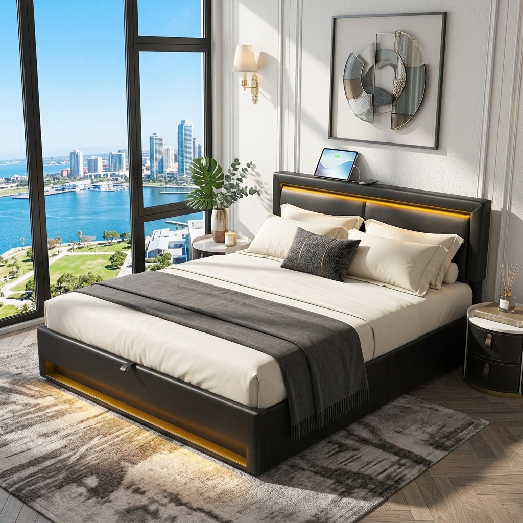 Audreamy Alba Ottoman Bed Black PU