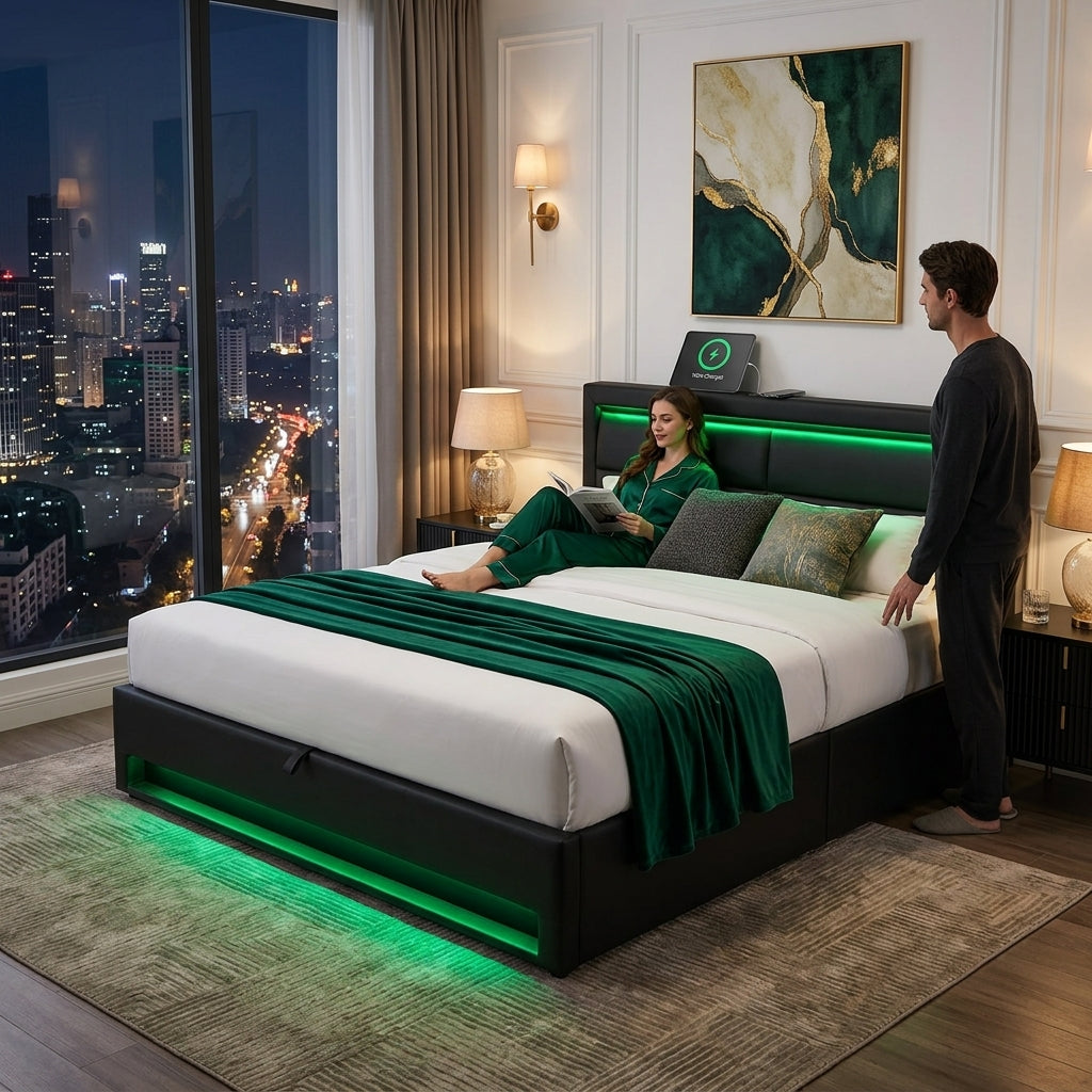 Audreamy Alba Ottoman Bed Black PU