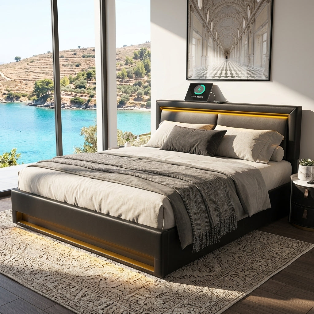 Audreamy Alba Ottoman Bed Black PU