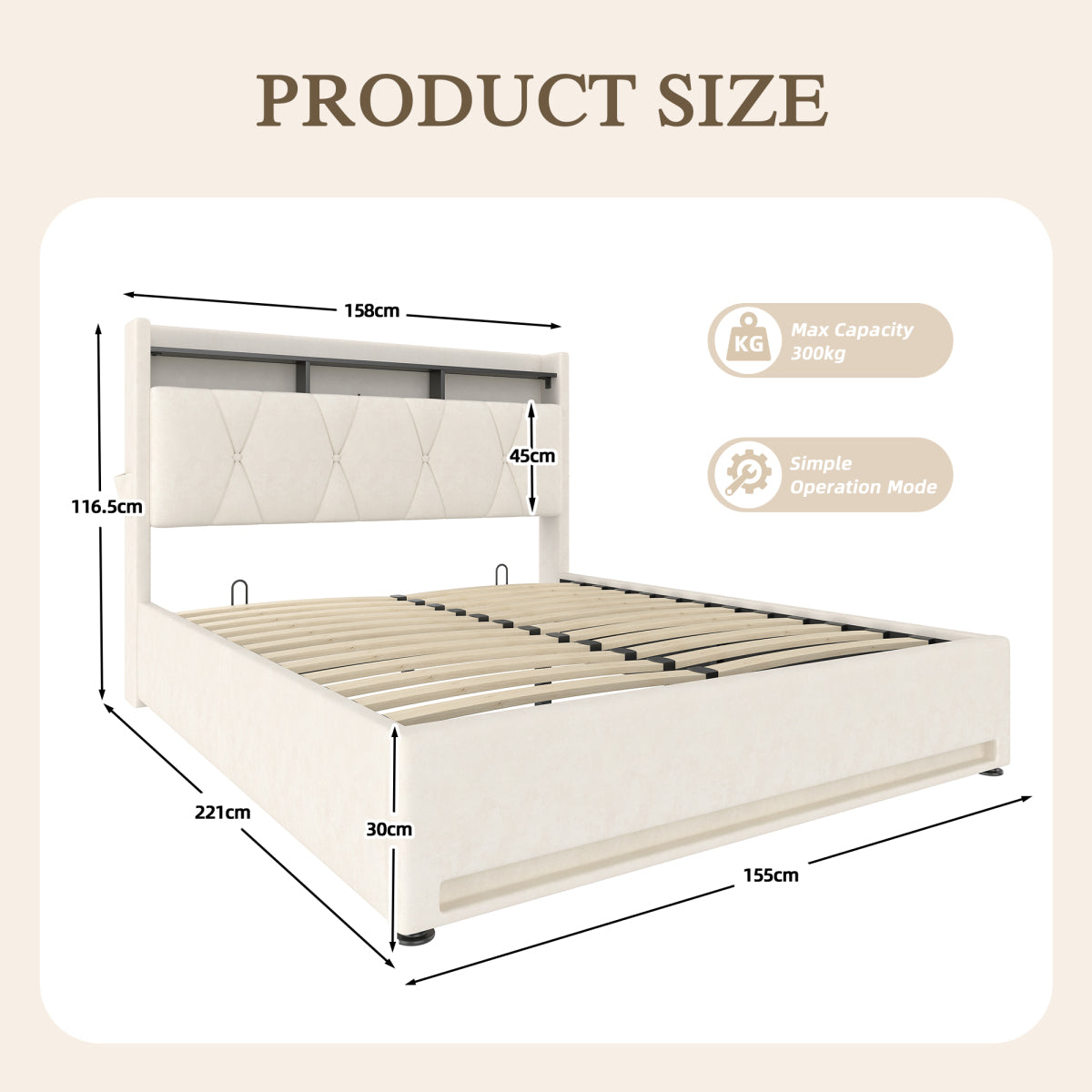 Audreamy Vega Ottoman Bed Beige Velvet
