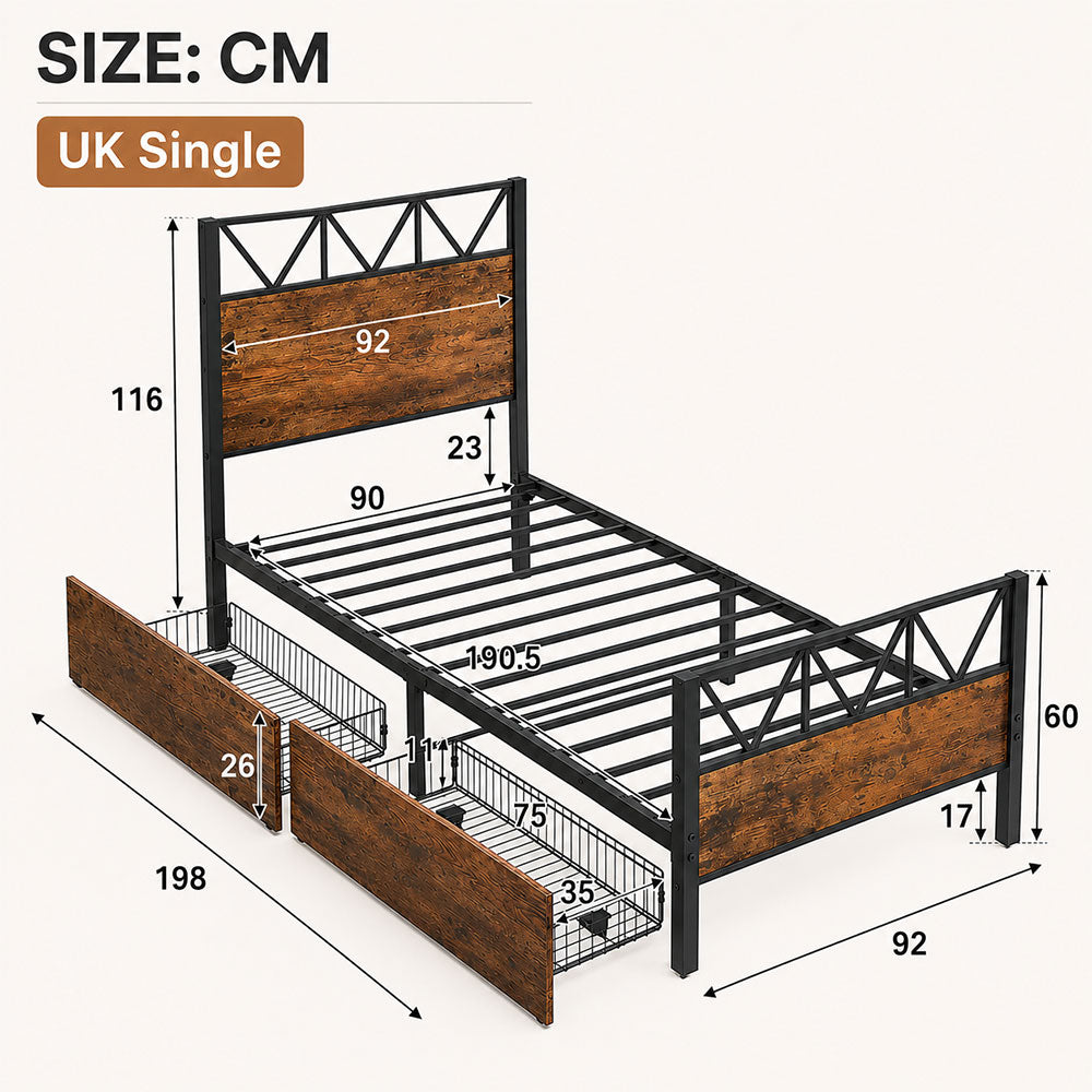 Metal Bed Iron bed, Black+Wood