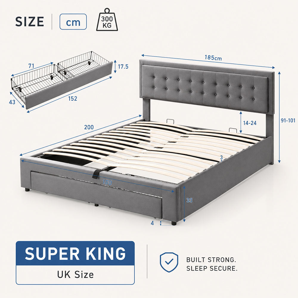 Audreamy Everley Ottoman Bed Grey Velvet