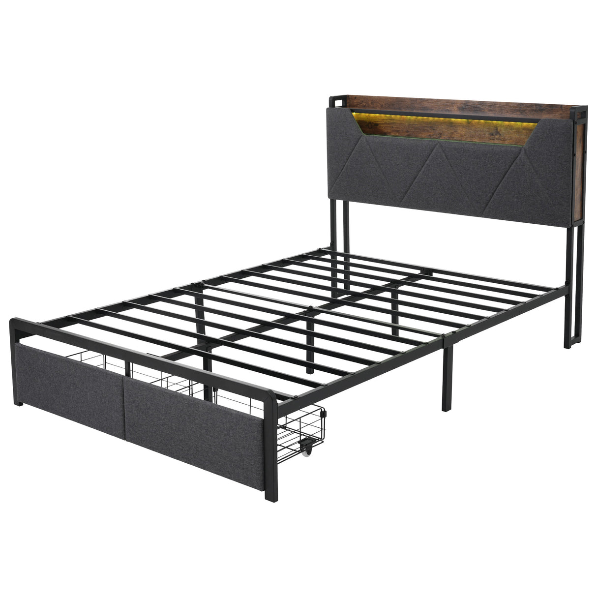 Audreamy Timeless Storage Bed Frame with Storage Drawers Grey Linen