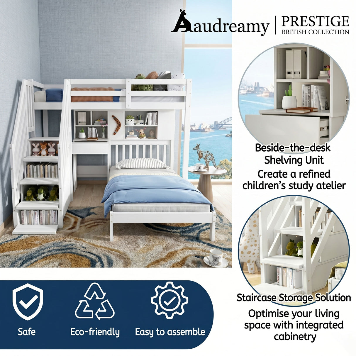 Audreamy Eryndor Bunk Bed High Sleepers White Wood Single