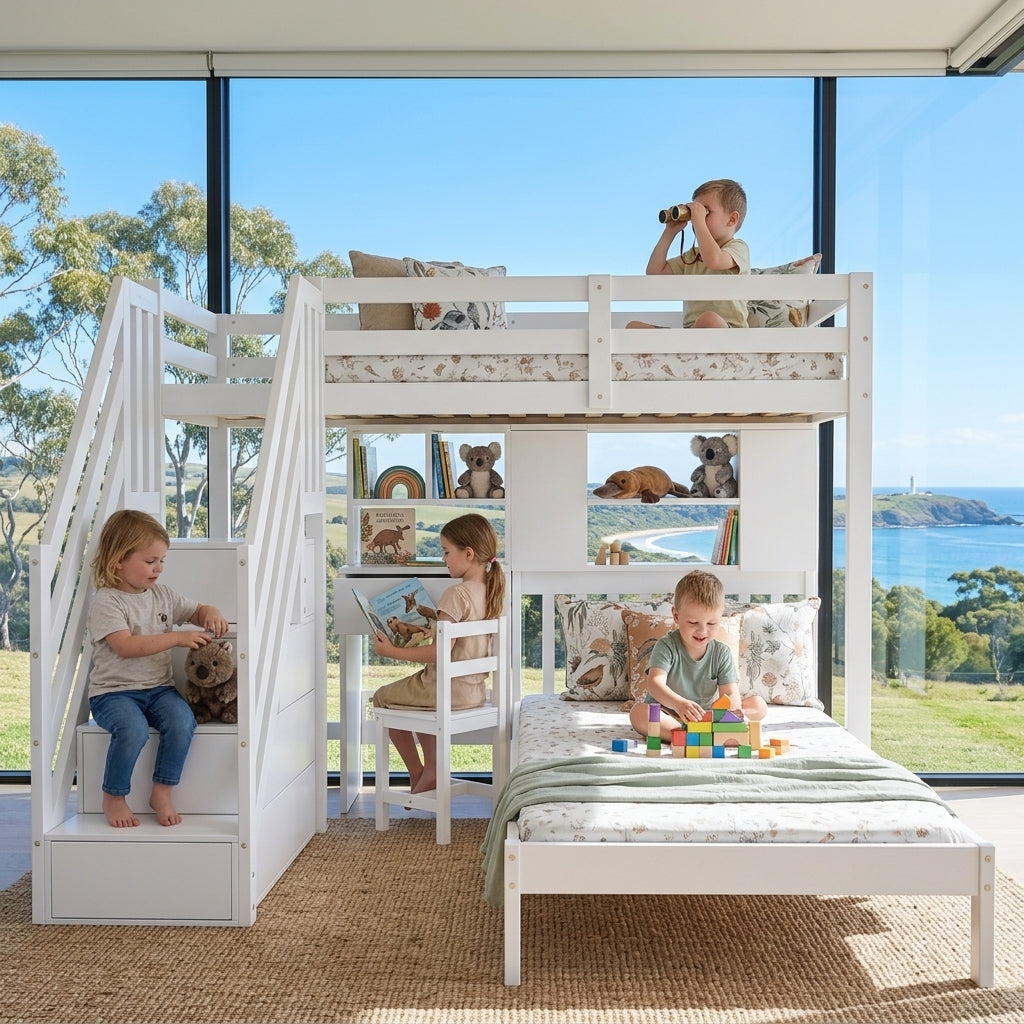 Audreamy Eryndor Bunk Bed High Sleepers White Wood Single