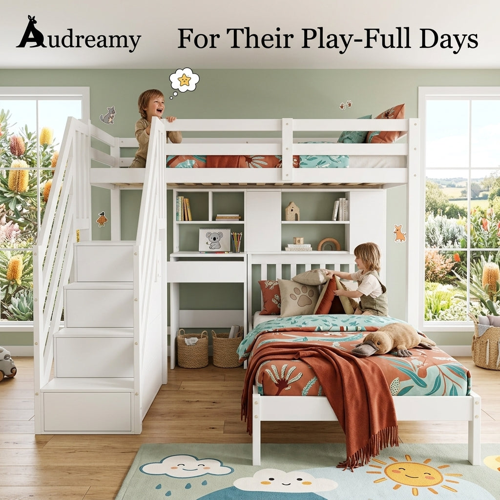 Audreamy Eryndor Bunk Bed High Sleepers White Wood Single