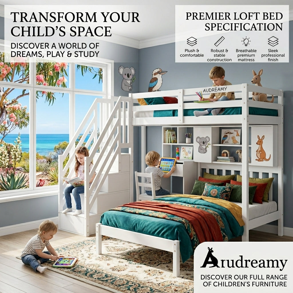 Audreamy Eryndor Bunk Bed High Sleepers White Wood Single