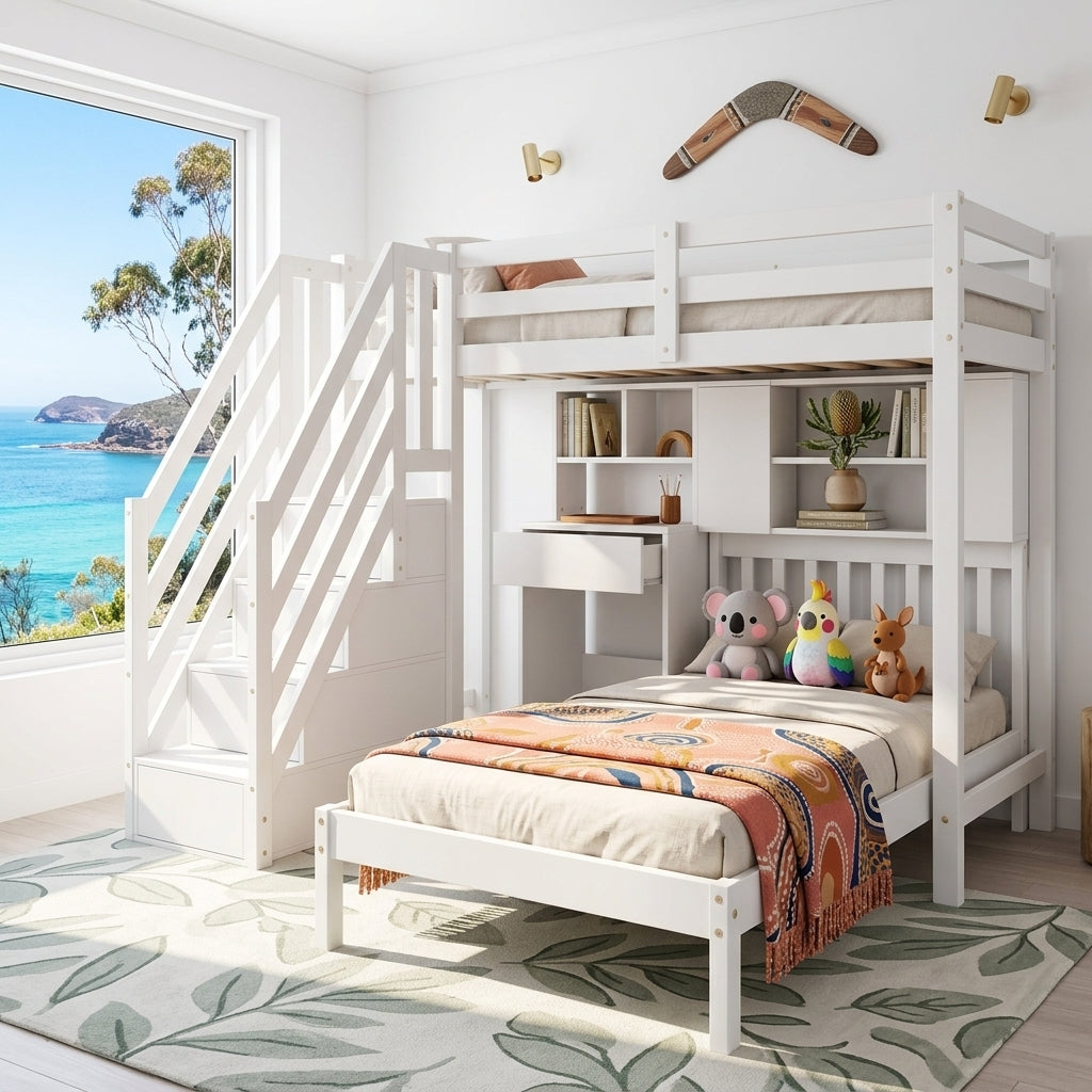Audreamy Eryndor Bunk Bed High Sleepers White Wood Single