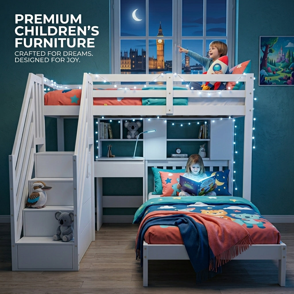 Audreamy Eryndor Bunk Bed High Sleepers White Wood Single