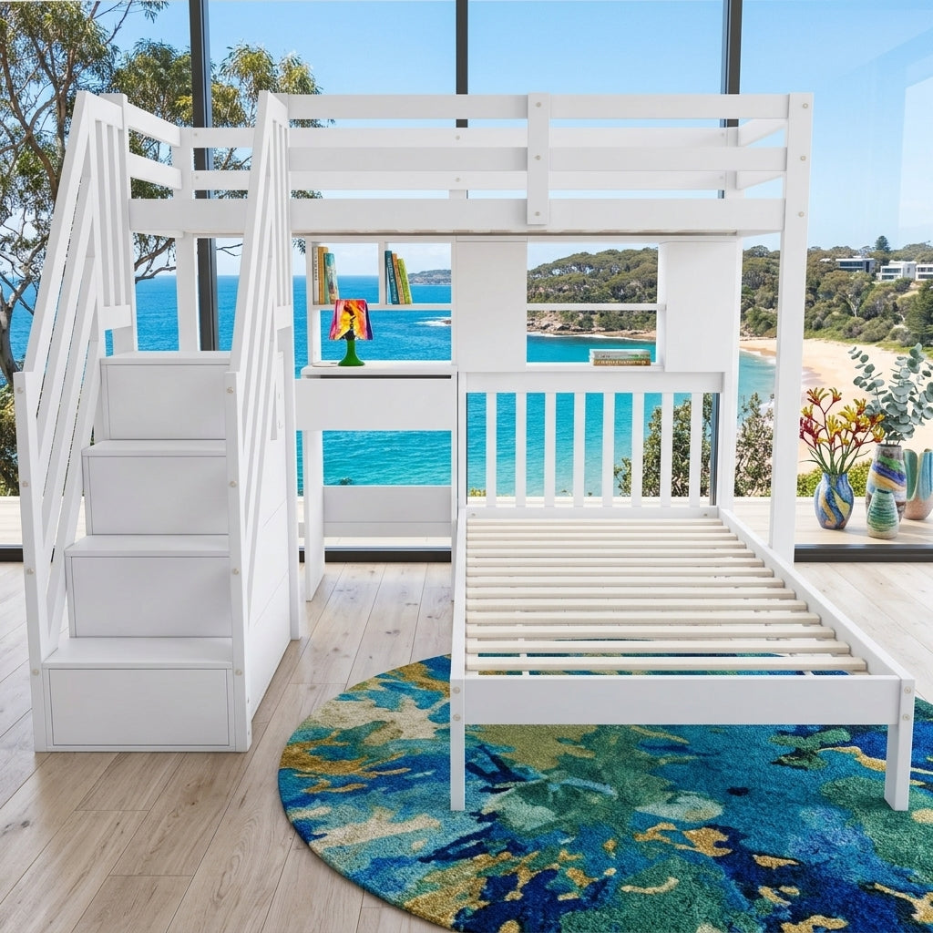 Audreamy Eryndor Bunk Bed High Sleepers White Wood Single