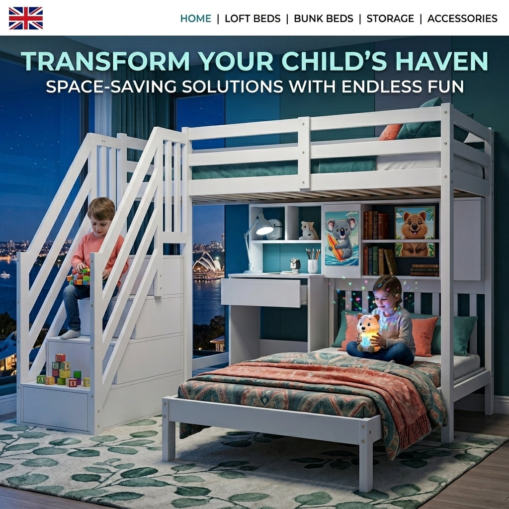 Audreamy Eryndor Bunk Bed High Sleepers White Wood Single