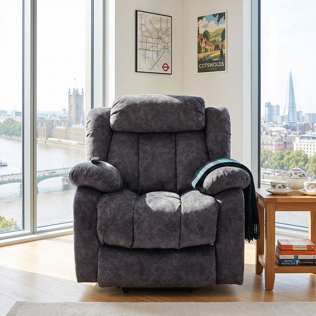 Audreamy Riser Recliner Chair Velvet Black with Massage & Heat