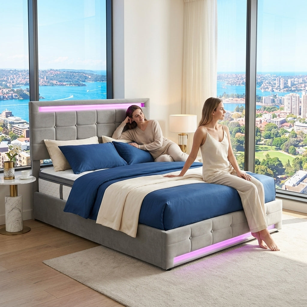 Audreamy Arlo Ottoman Bed Grey Velvet Double