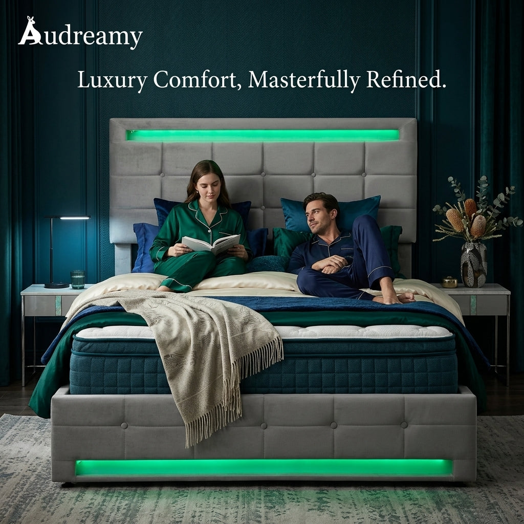 Audreamy Arlo Ottoman Bed Grey Velvet Double