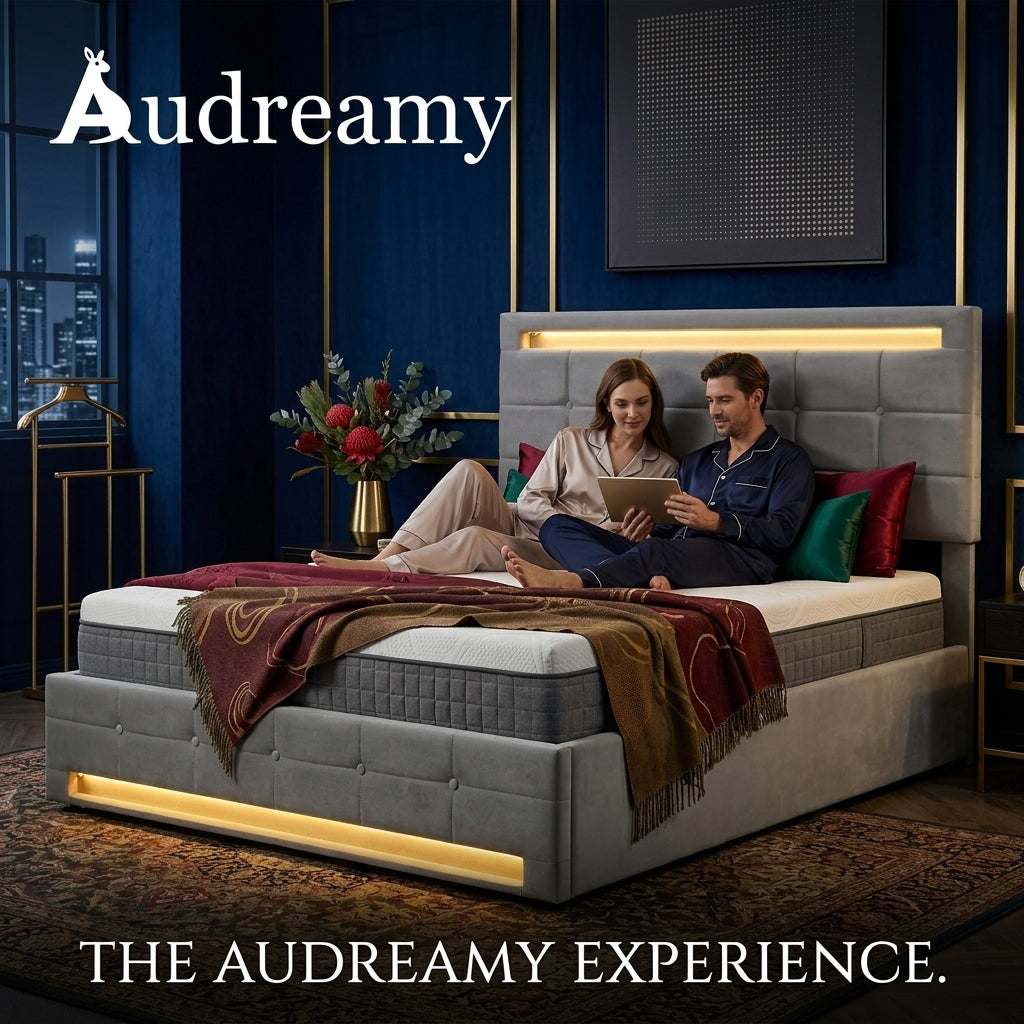 Audreamy Arlo Ottoman Bed Grey Velvet Double