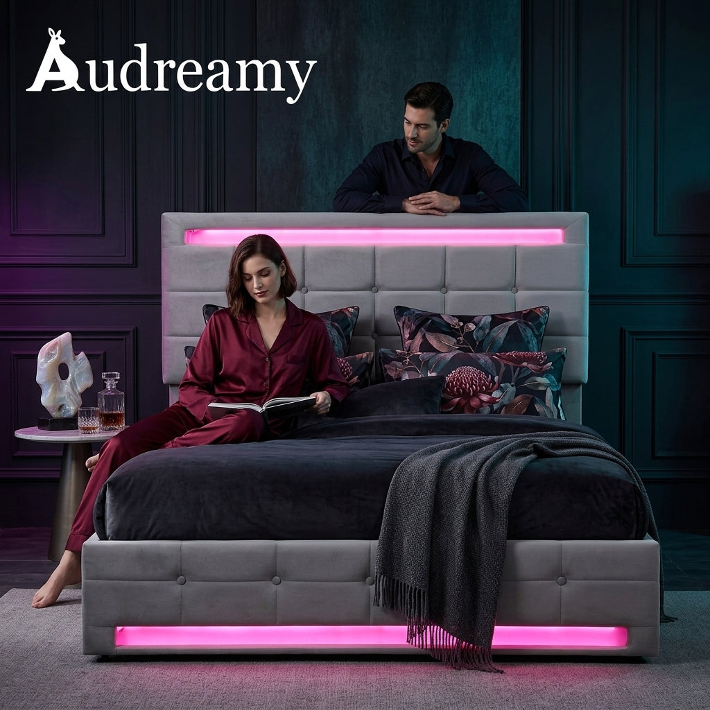 Audreamy Arlo Ottoman Bed Grey Velvet Double
