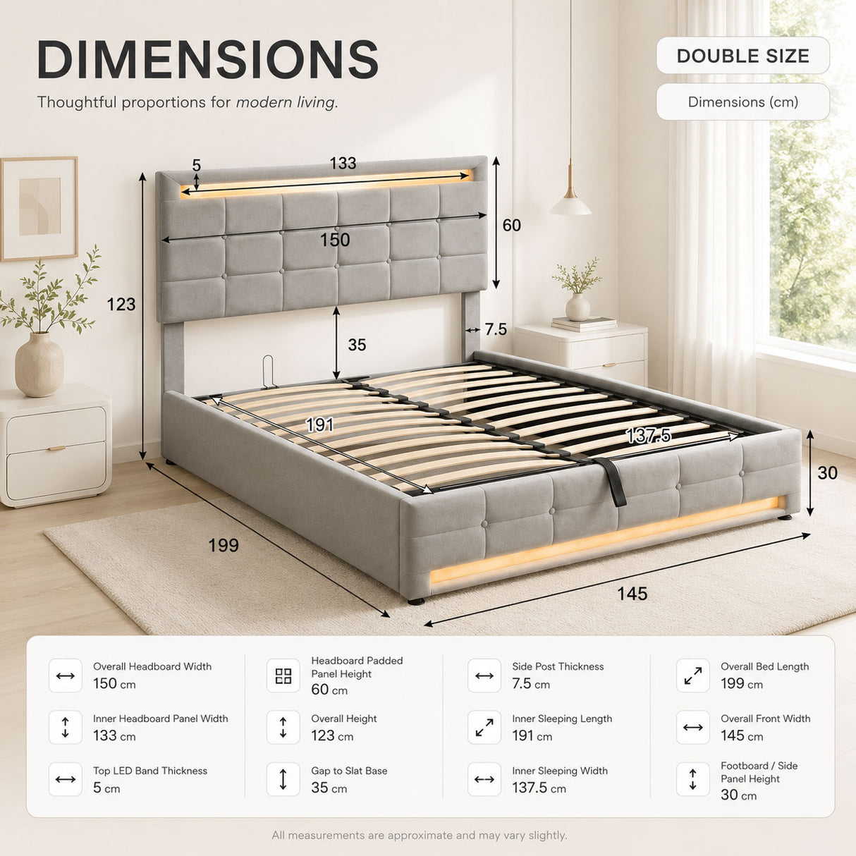 Audreamy Arlo Ottoman Bed Grey Velvet Double