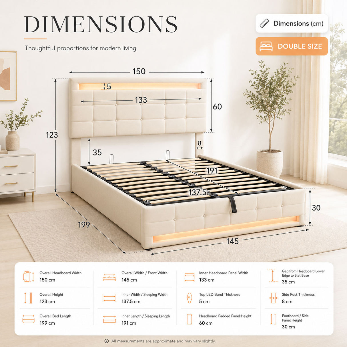 Audreamy Arlo Ottoman Bed Beige Velvet Double