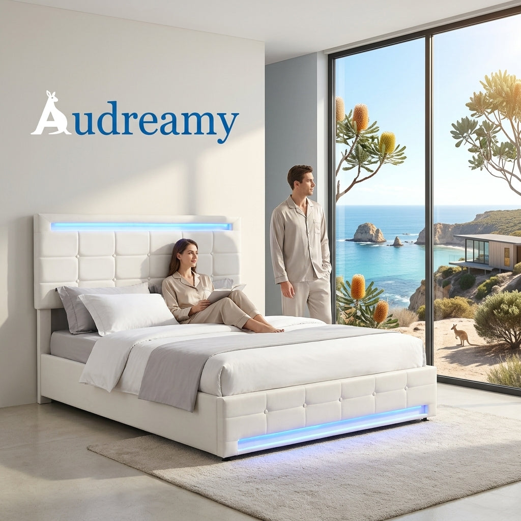 Audreamy Arlo Ottoman Bed Beige Velvet Double