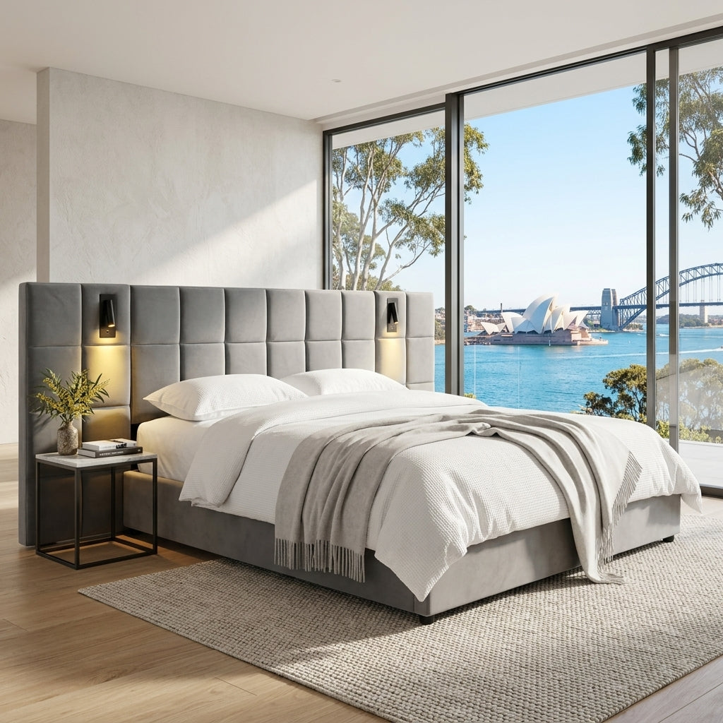 Audreamy Kellan Ottoman Bed Grey Velvet