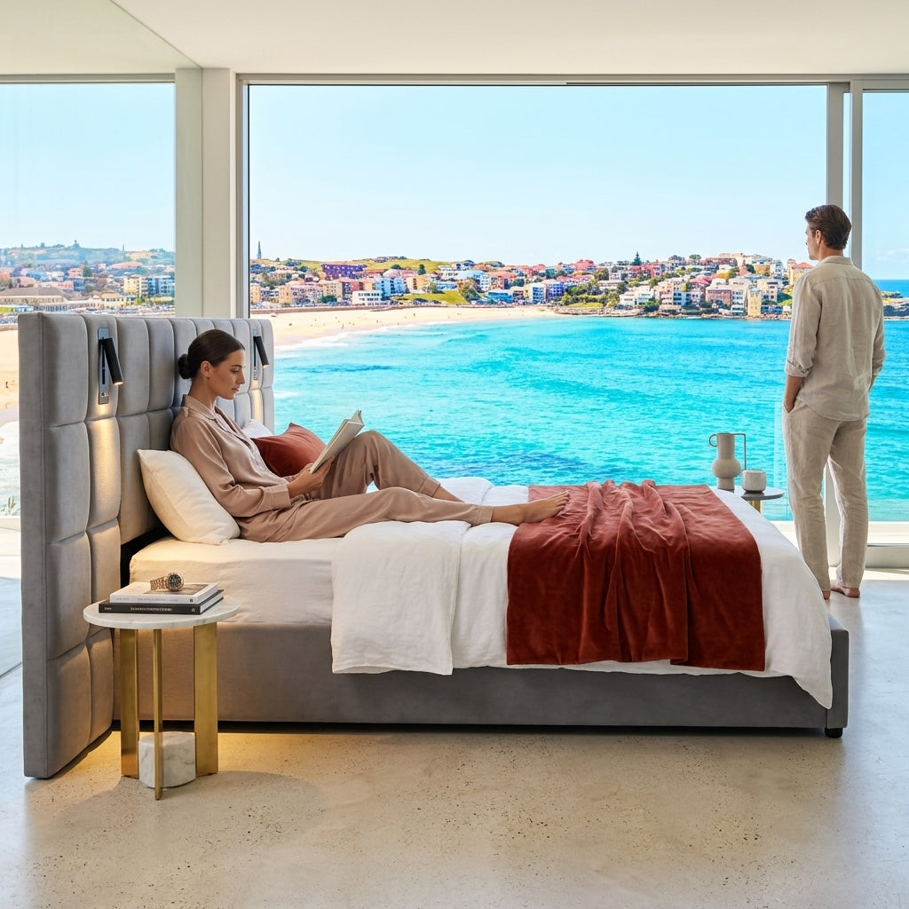 Audreamy Kellan Ottoman Bed Grey Velvet