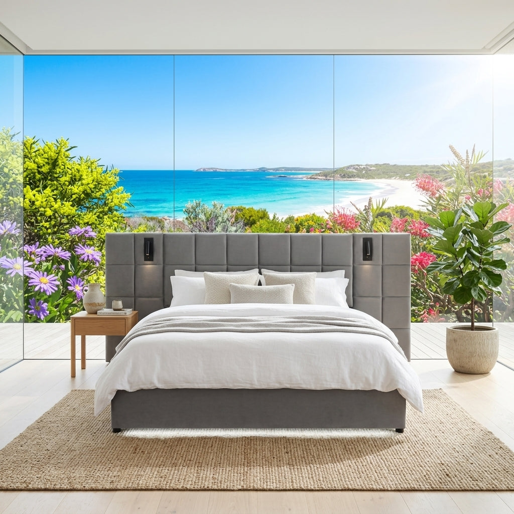 Audreamy Kellan Ottoman Bed Grey Velvet