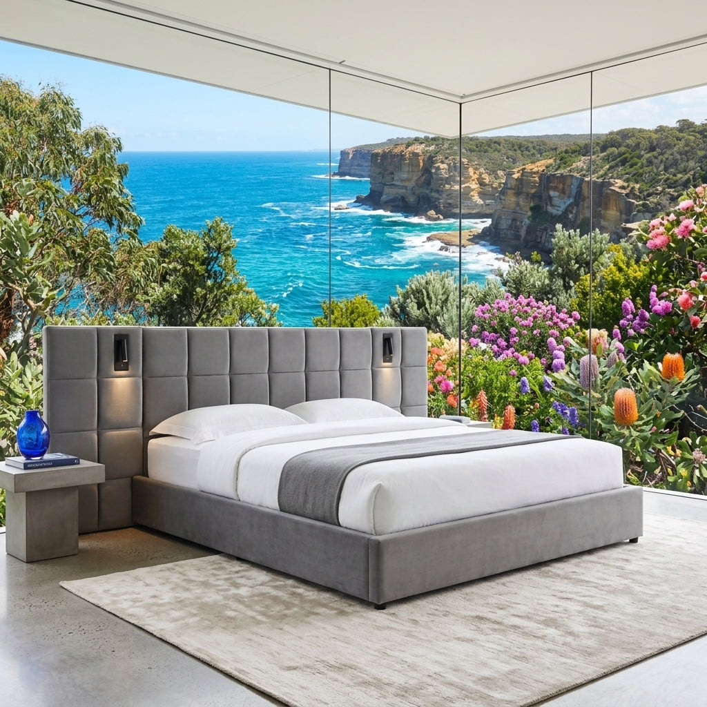 Audreamy Kellan Ottoman Bed Grey Velvet