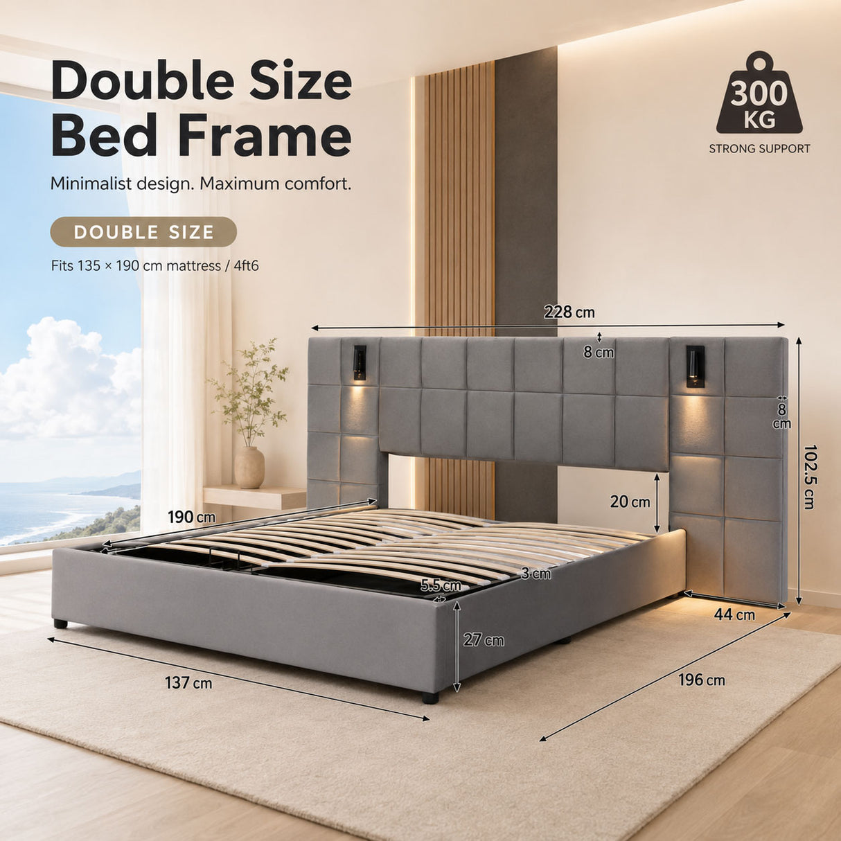 Audreamy Kellan Ottoman Bed Grey Velvet