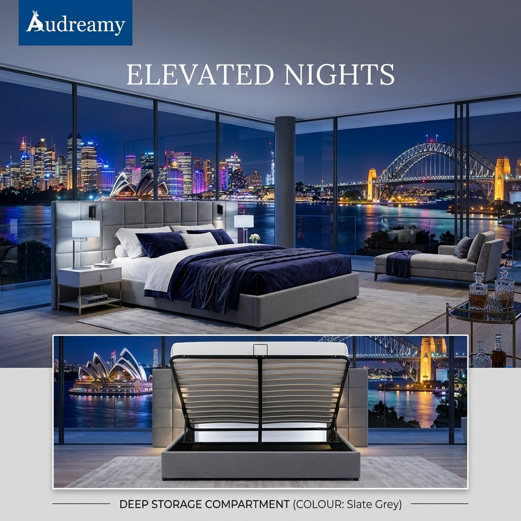 Audreamy Kellan Ottoman Bed Grey Velvet