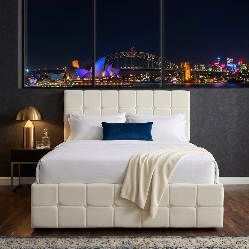 Audreamy Opal Ottoman Bed Beige Velvet Double